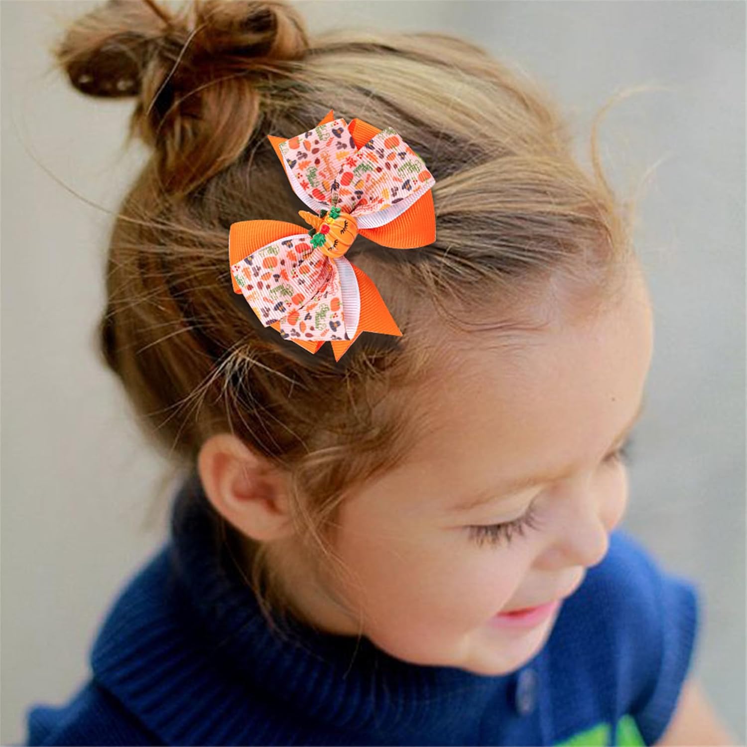 Pinzas de lazo para el cabello de Acción de Gracias para niñas, horquillas con lazo de calabaza, pavo, para niños, bebés, niñas, accesorios para el