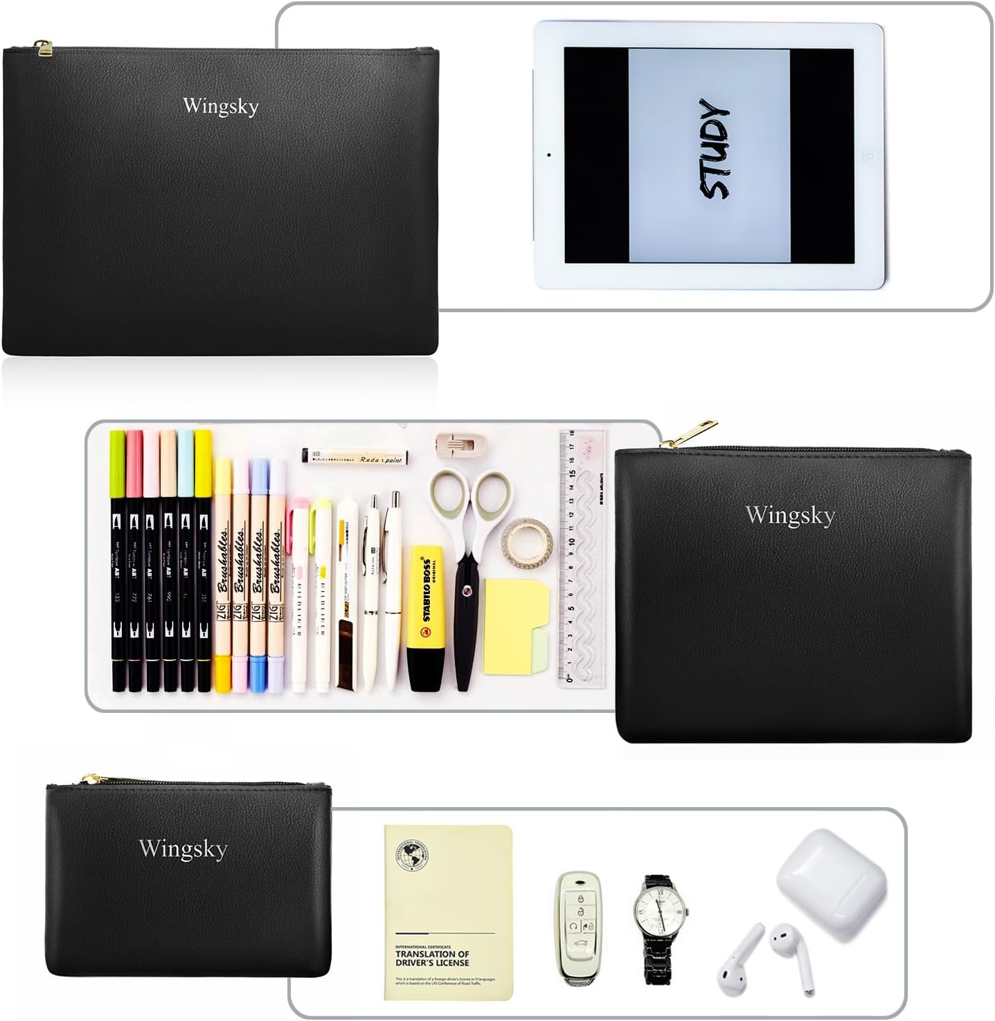 Paquete de 3 bolsas de maquillaje, bolsas de cosméticos para bolso, bolsas de aseo de viaje portátiles y elegantes para mujeres, bolsas de