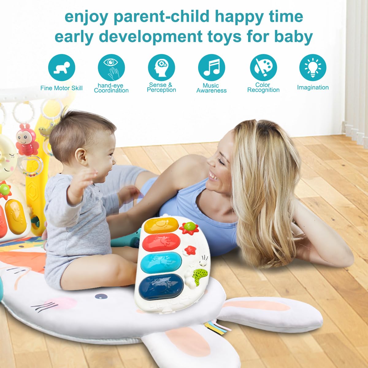 Tapete de juego para bebé, piano para patear y jugar, gimnasio de actividades para bebés, con 5 etapas inteligentes para aprender juguetes