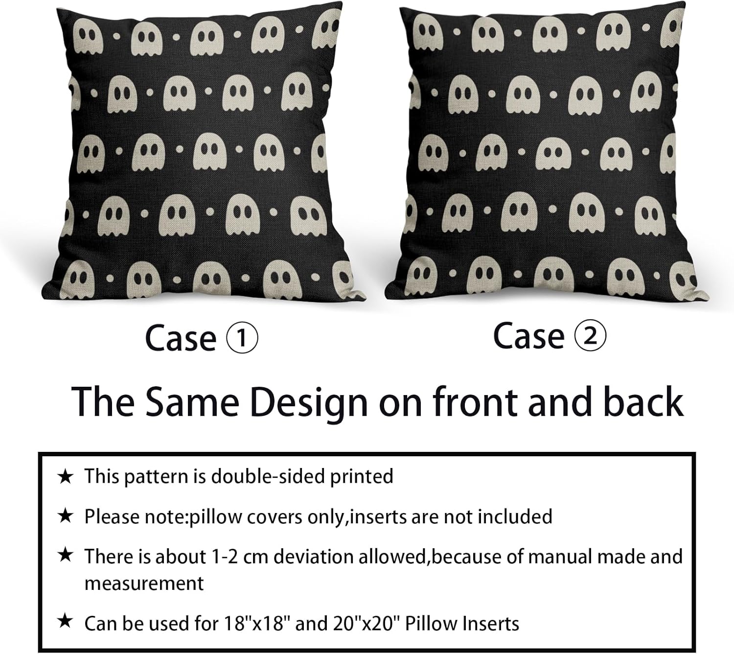 Juego de 2 fundas de almohada de fantasma negro y beige de 18 x 18 pulgadas  18.0 x 18.0 in., bonitas fundas de almohada decorativas de lino de