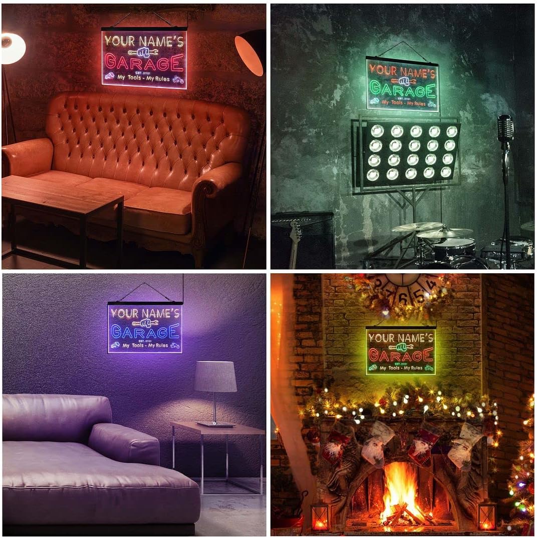ADVPRO Letrero de luz de neón LED tricolor personalizado de garage, una decoración artística grabada en 3D  Personalizar nombre Fecha Texto Cita
