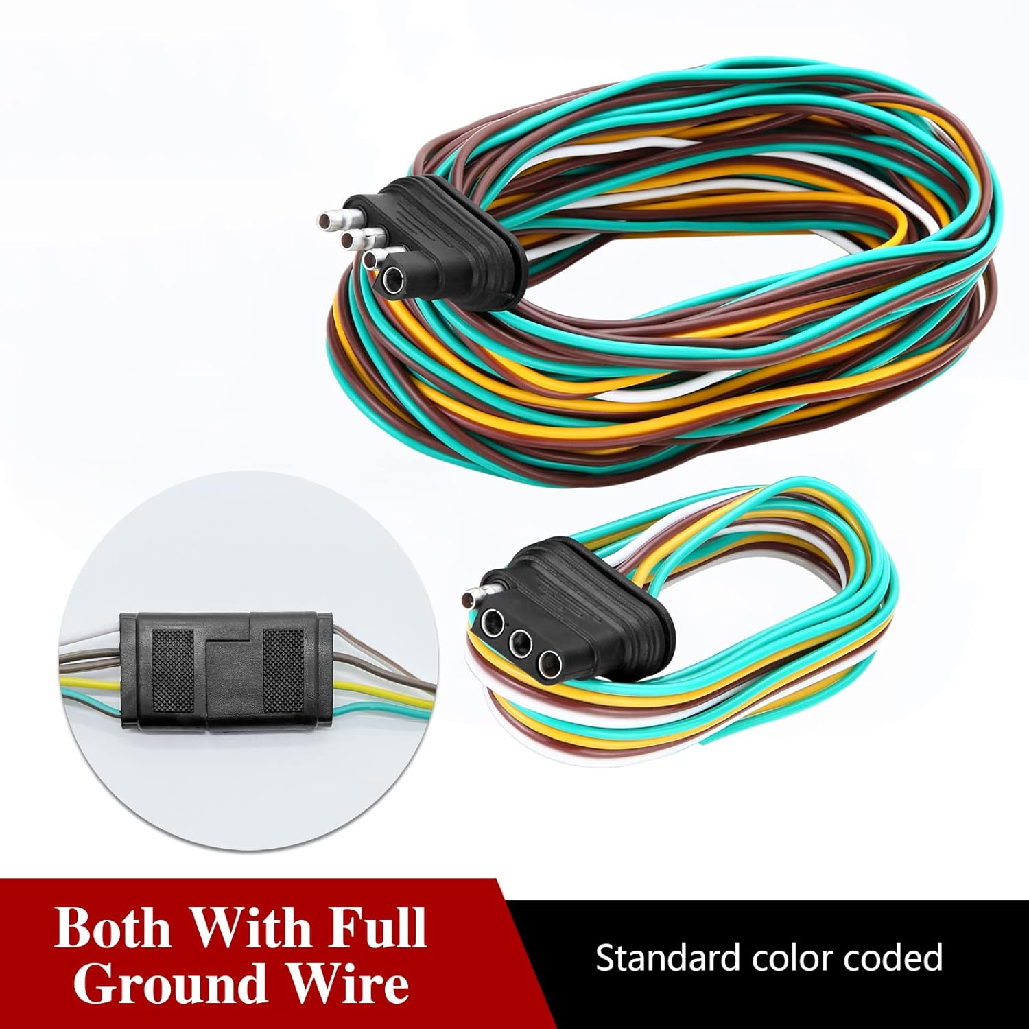 LIMICAR – Arnés de cableado de remolque de 25 pies, kit de arnés de cableado de remolque con kit de cableado de remolque de 4 pines, cable de