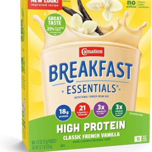 Carnation Breakfast Essentials – Mezcla de bebida alta en proteínas, vainilla francesa clásica, 10 unidades, 13.1 onzas (paquete de 3) Carnation Breakfast Essentials – Mezcla de bebida alta en proteínas, vainilla francesa clásica, 10 unidades, 13.1 onzas (paquete de 3)