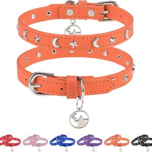 Collar de cuero para perros pequeños y medianos, collar ajustable con remache de estrella y luna con hebilla de metal resistente al óxido, collares Collar de cuero para perros pequeños y medianos, collar ajustable con remache de estrella y luna con hebilla de metal resistente al óxido, collares