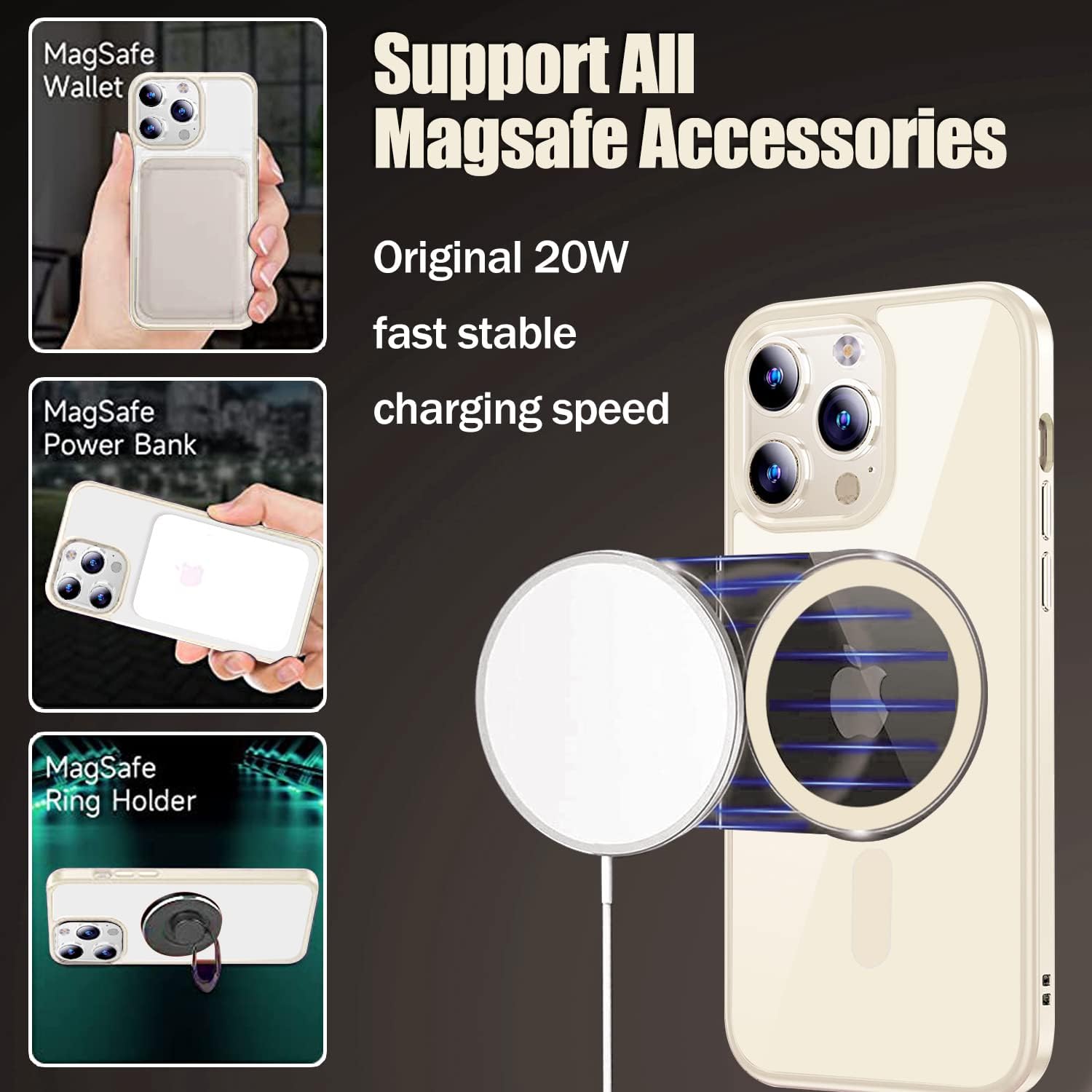 Funda magnética transparente para iPhone 13 Pro Max, compatible con MagSafe, protección de grado militar, parte trasera transparente, 2 protectores