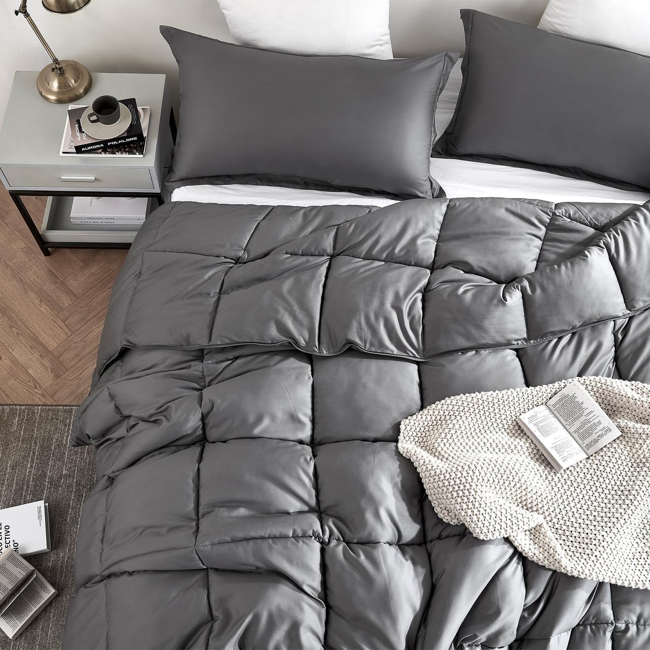 Byourbed Snorze Cloud Comforter Set – Coma Inducer Ultra Cozy – Charcoal Twin XL Adult, Teen & Dorm 2 Piece