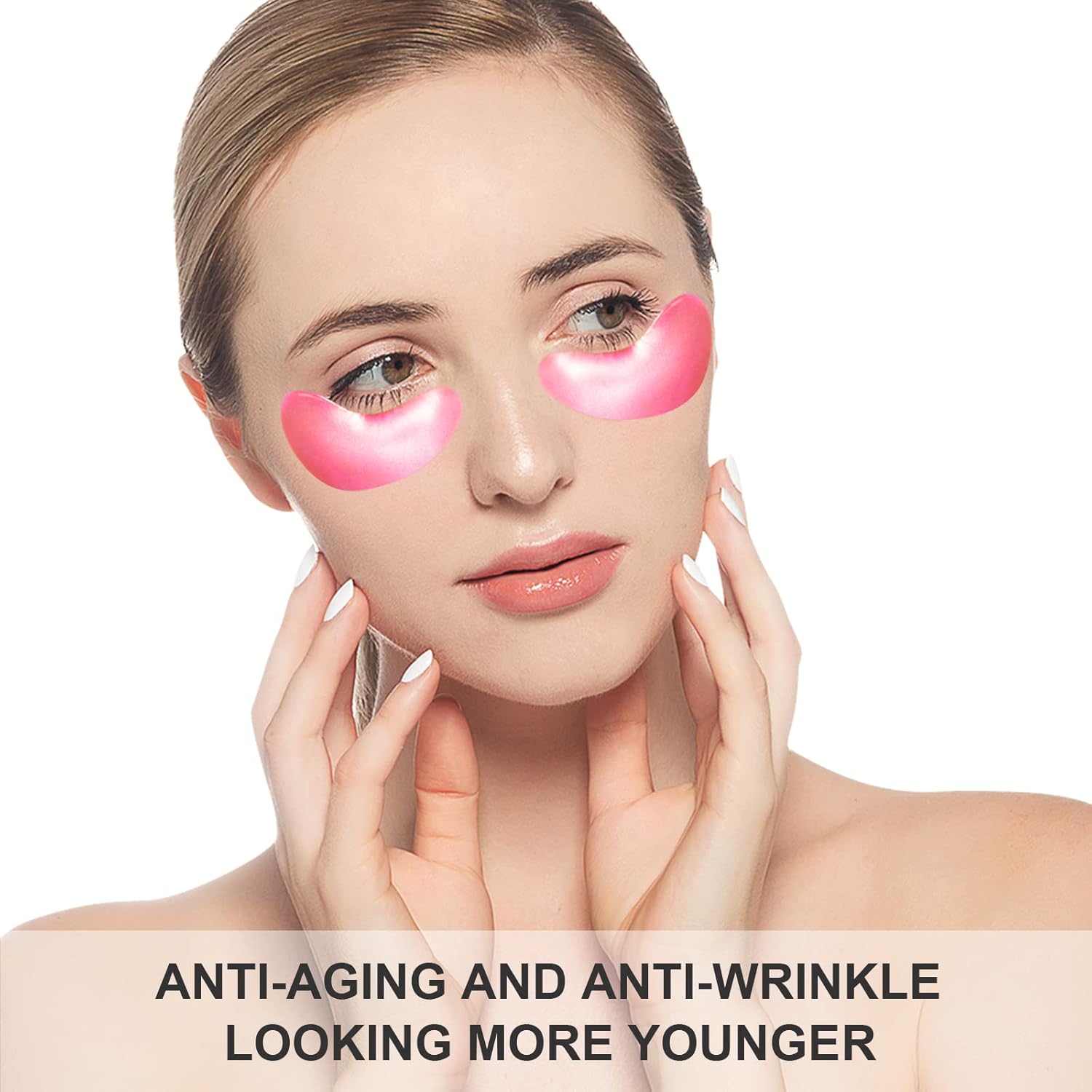 Máscara de ojos de colágeno rosa, 30 pares de parches dorados de cristal para ojos hinchados y ojeras  Parece menos cansado y reduce arrugas y