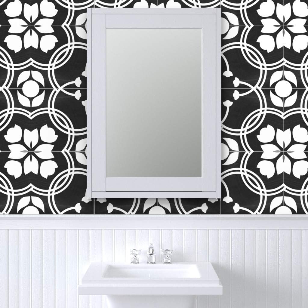 Spoonflower Muestras de papel tapiz para despegar y pegar, azulejos modernos de granja tradicionales, azulejos españoles tradicionales negros y