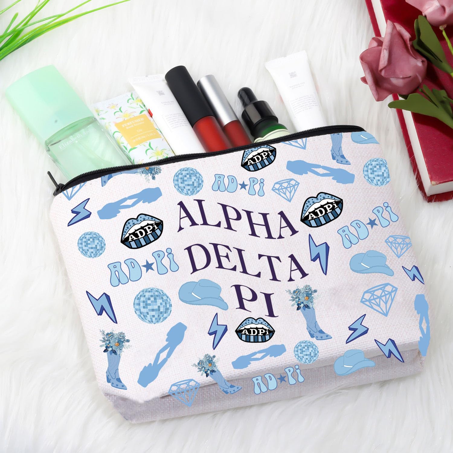 AD-PI – Bolsa de maquillaje griega, regalo de hermandad de hermandad, regalo inspirado en la hermandad, regalo para el día de la oferta, bolsa con