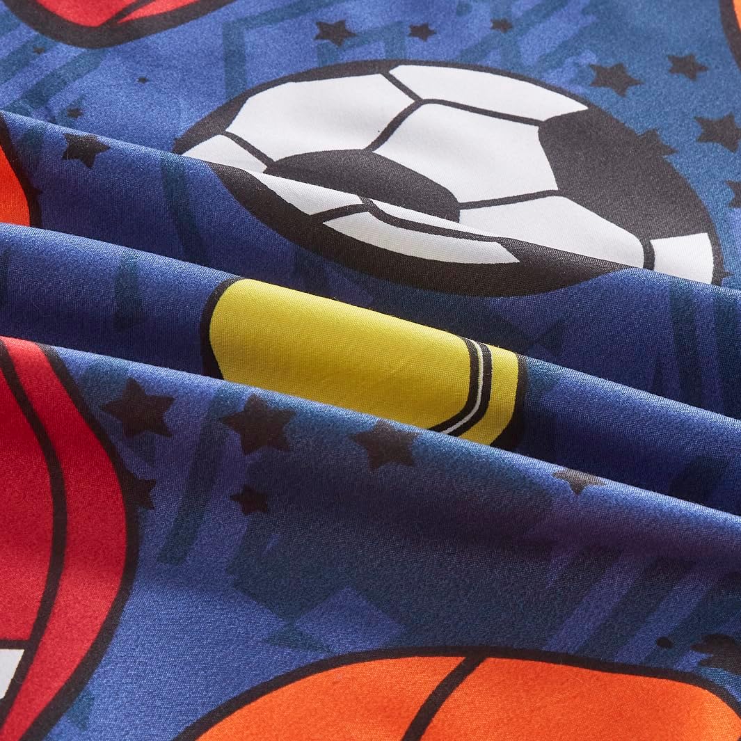 Chezmoi Collection Juego de 4 cortinas para ventana de pelotas deportivas para niñosadolescentes, azul marino, gris, naranja, blanco, estampado,
