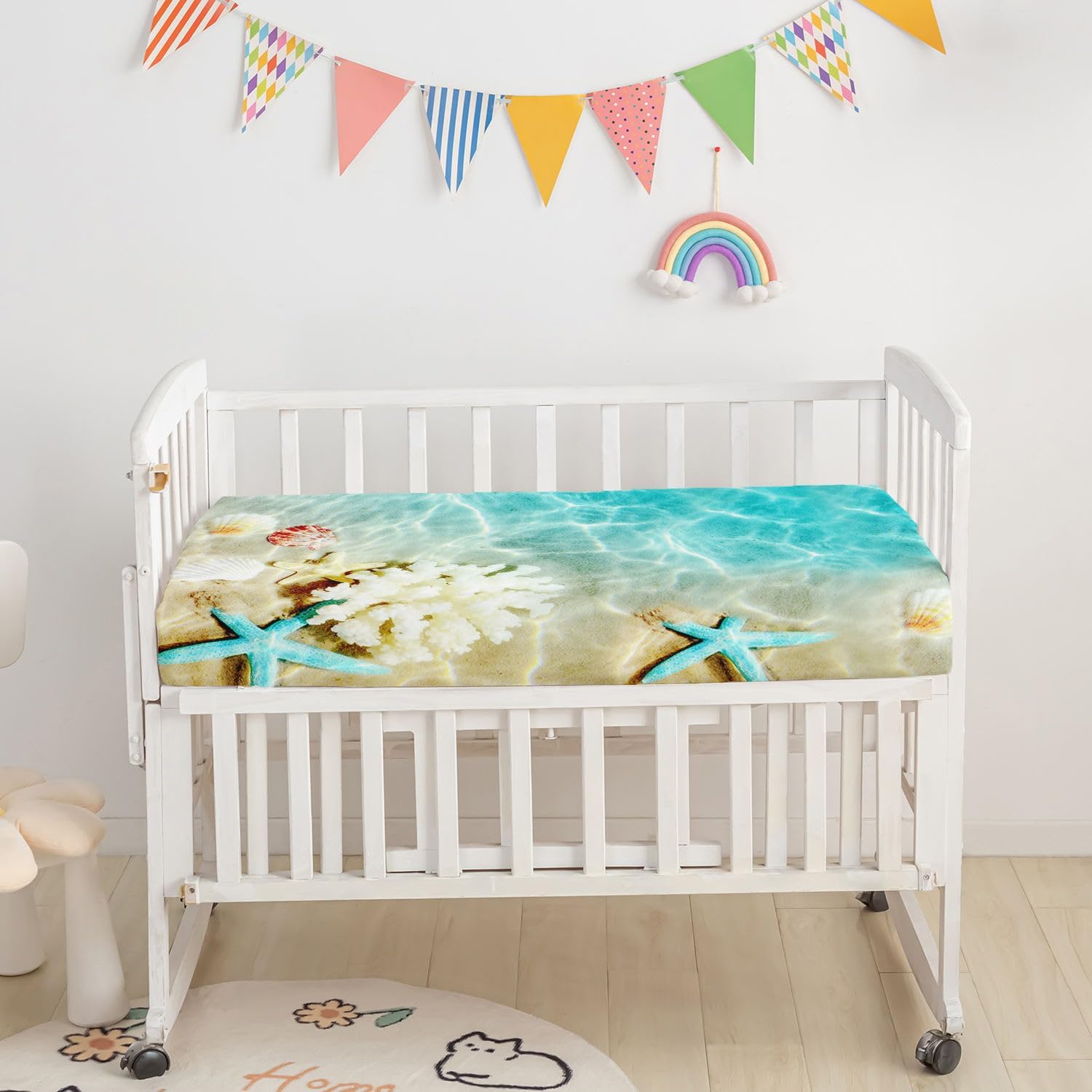 Datura home Juego de ropa de cama para cuna, 3 piezas de ropa de cama para cuna con edredón, sábana de cuna y falda de cuna, ropa de cama impresa de