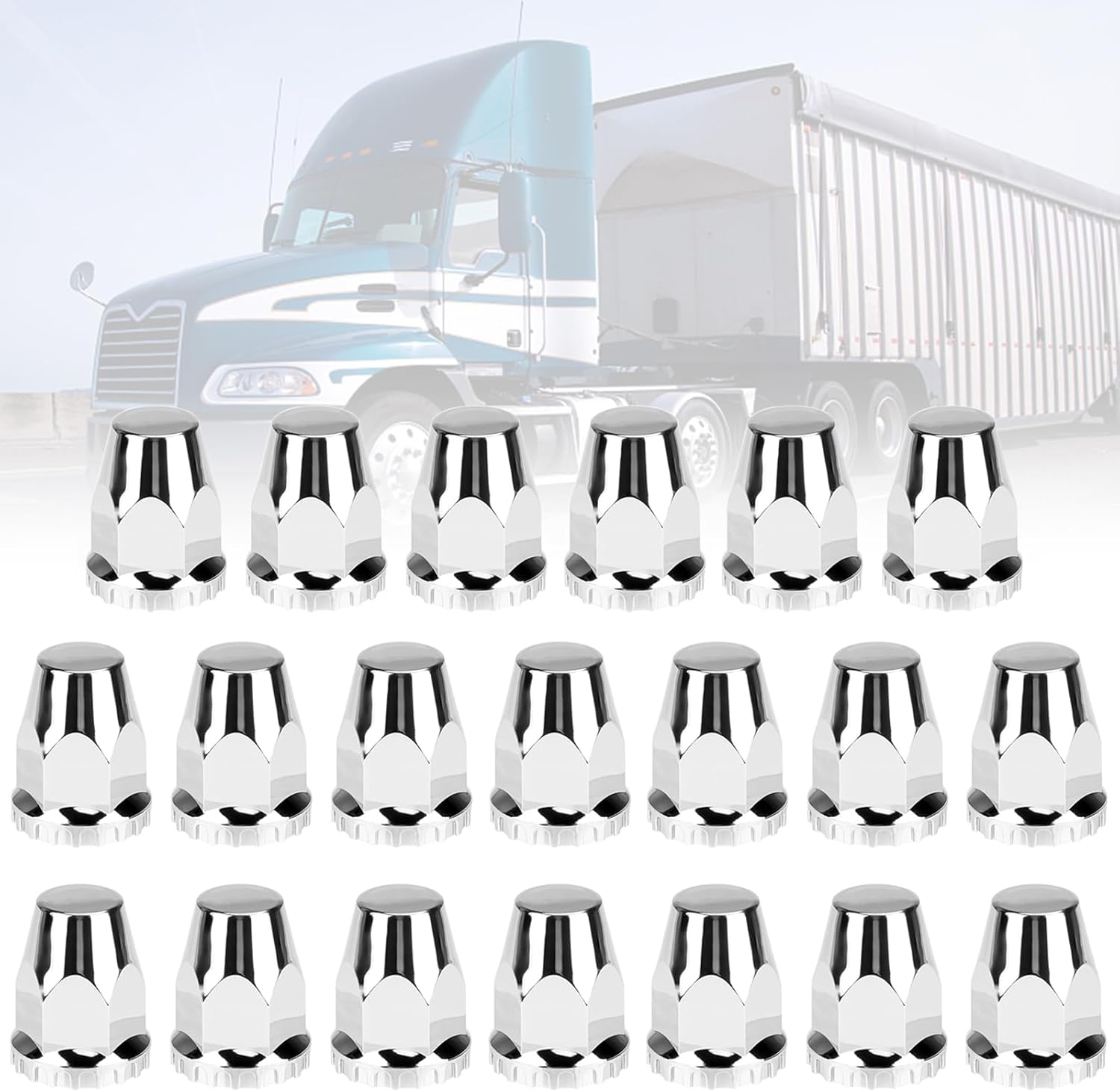 Juego de 20 cubiertas cromadas para tuercas atornillables estándar de 1.299 in para Volvo (VNL) y International & Peterbilt & Kenworth & Mack &