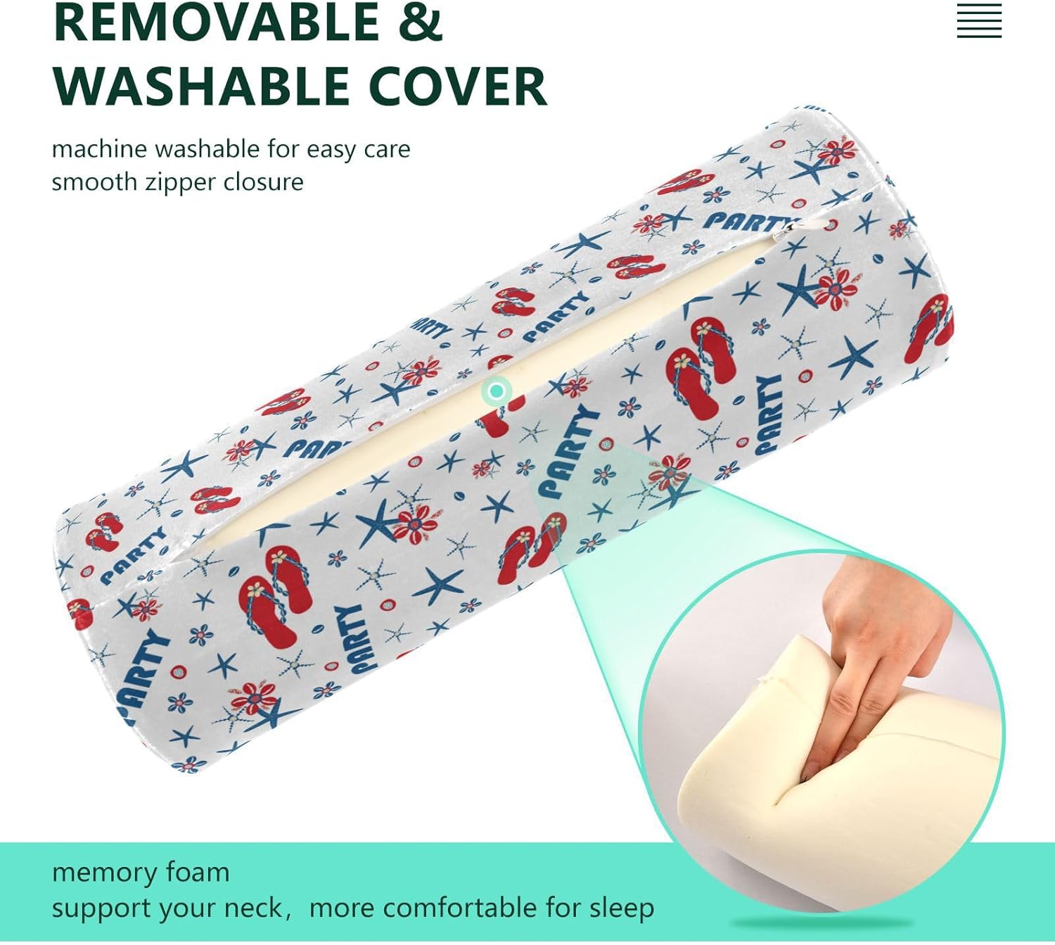 Party Flip Flop Shoe Bolster Pillow Decorative Small Neck Roll Pillow 17 Round Pillow Insert Cylinder Pillow Bed Back Support