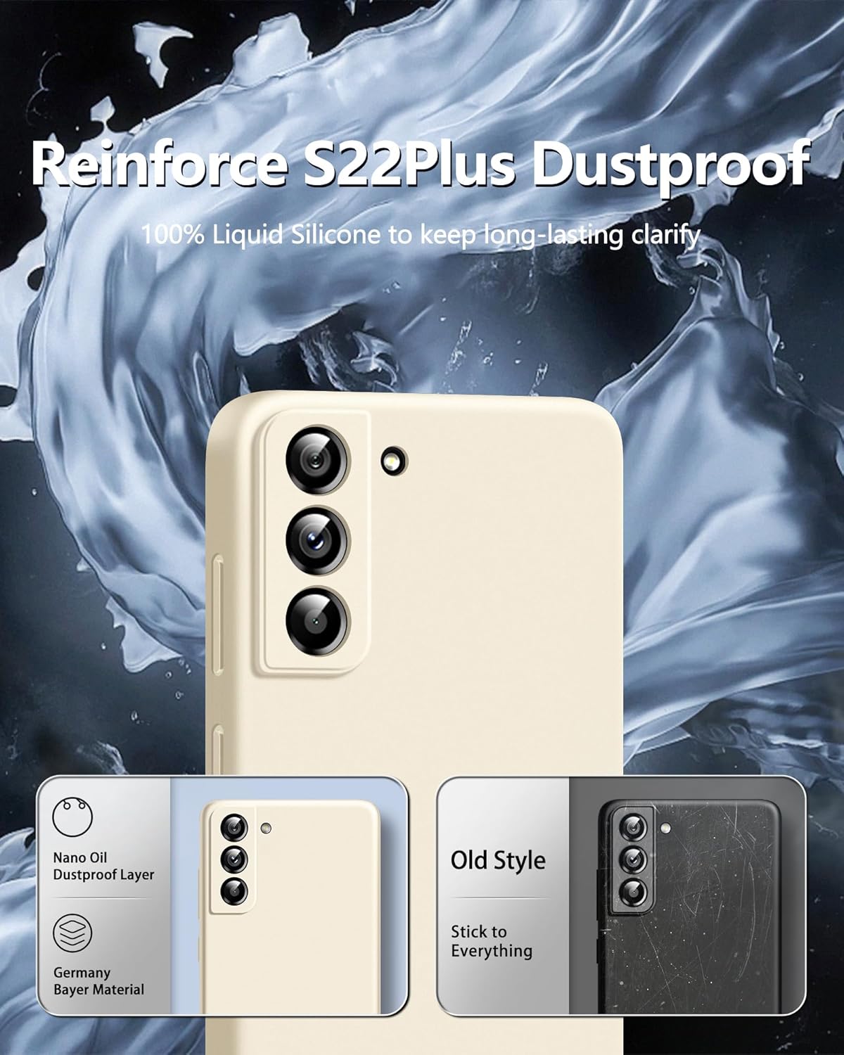 Dssairo Funda 3 en 1 para Samsung Galaxy S22 Plus, con protección completa de la cámara, silicona líquida delgada a prueba de golpes funda