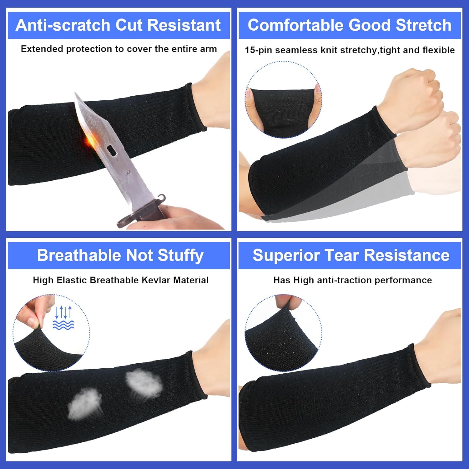 3 pares de protectores de brazo para piel fina y moretones, resistente a los cortes, manga de antebrazo, manga de protección contra quemaduras de