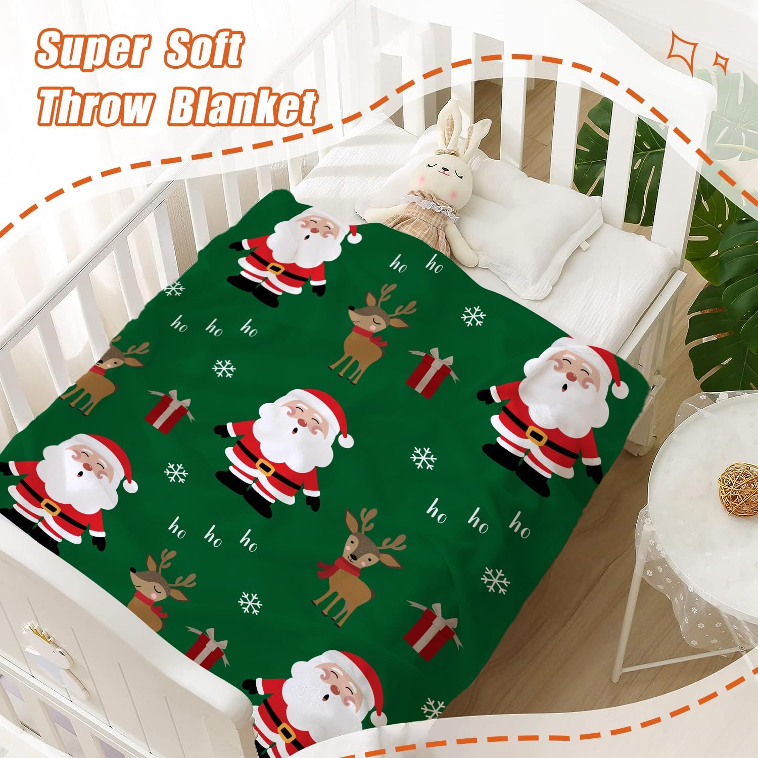 YeeJu Manta de Navidad para niños, pequeña, color verde, de Papá Noel, para niñas, niños, cama de bebé, suave, ligera, mullida, manta de forro polar