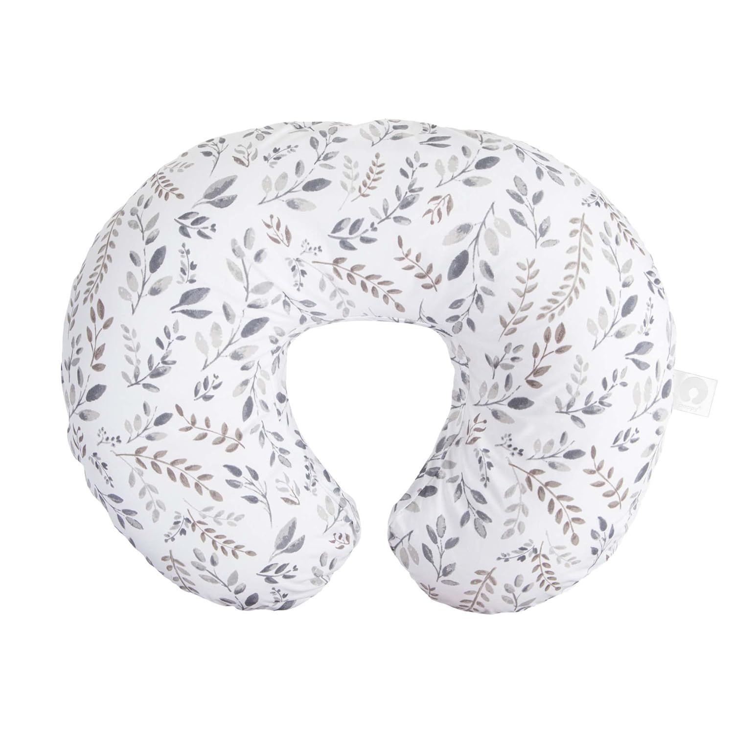 Boppy Almohada de lactancia con soporte original, hojas grises de color gris topo, esenciales ergonómicos de enfermería y funda de almohada de