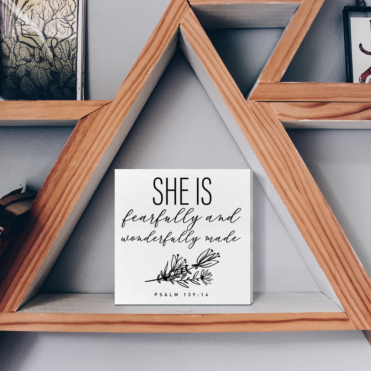 Escritorio de guardería de madera para niña, decoración con texto en inglés “Fearfully and Wonderfully Made”, decoración de las Escrituras para