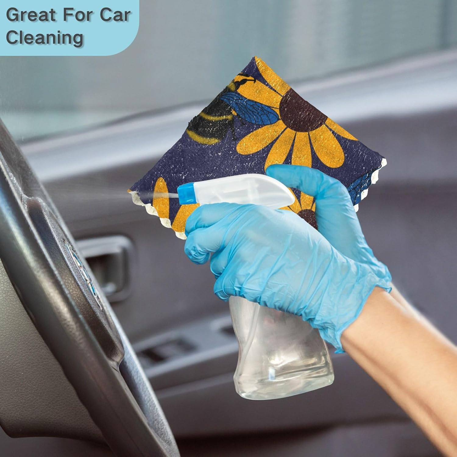 FRODOTGV Summer Floral Bees Happy Blue Cotton Decor Microfiber Towel for Kitchen Fast Drying 6 Pack Microfiber Towel for Restaurant Coffee