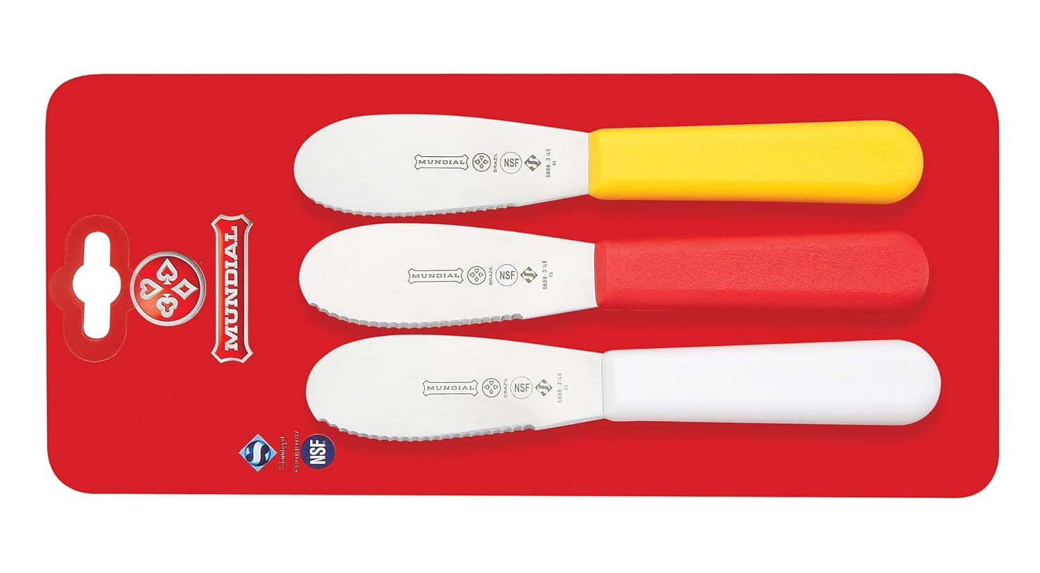 Mundial Paquete de 3 esparcidores de sándwich con borde dentado, 3.5 pulgadas, acero inoxidable brasileño de alto carbono, mango ergonómico de