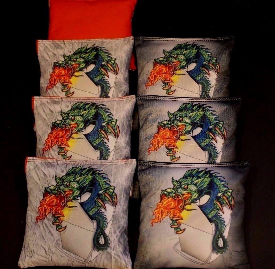 BackYardGamesUSA Chinese Dragon Fire – Juego de 8 bolsas de frijoles reglamentarias para cornhole B214