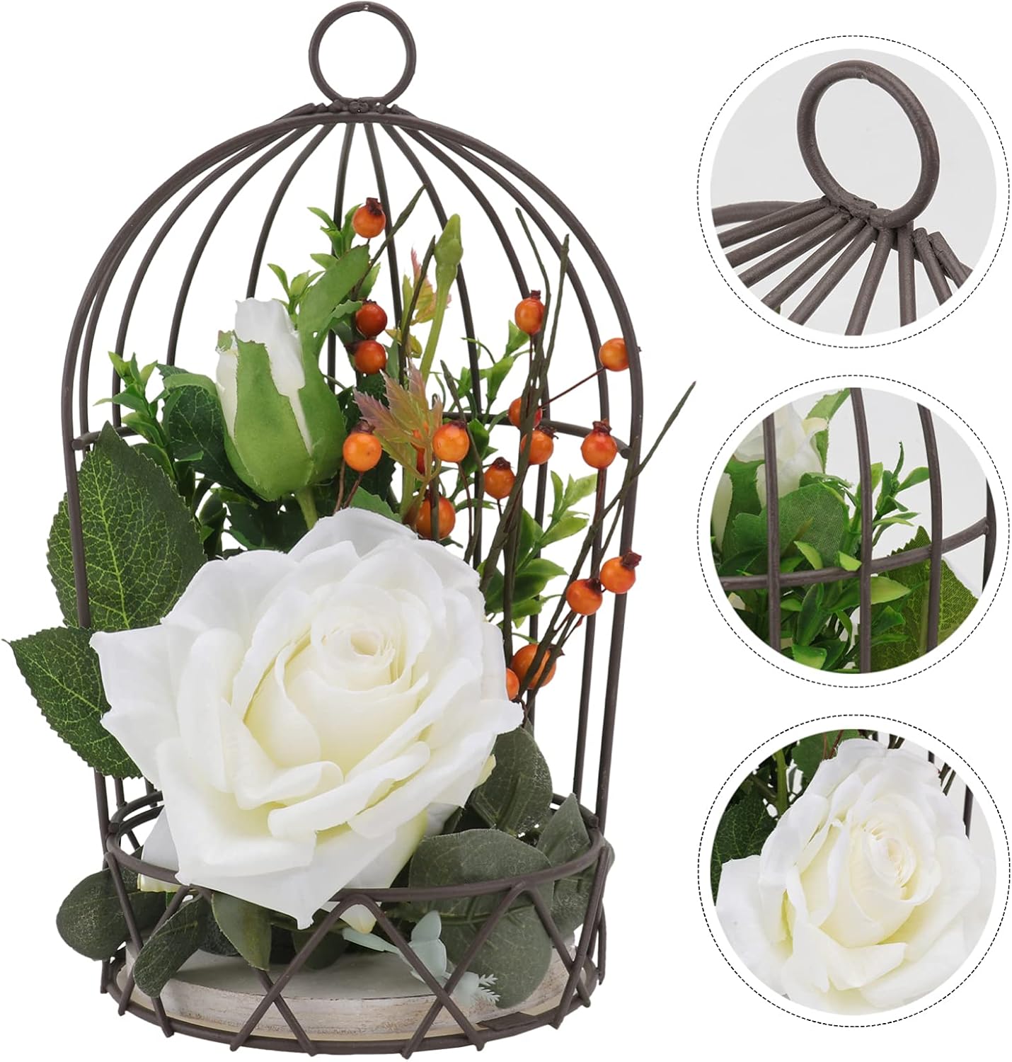 BESTOYARD Jaula colgante para pájaros, decoración de jaula decorativa para pájaros con rosas artificiales, mesa de comedor, centros de mesa, jaulas