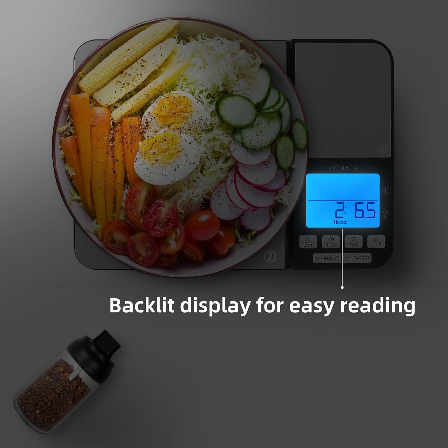 BOMATA Báscula digital de cocina de doble plataforma con dos precisiones de 0.00 oz y 0.01 g0.001 oz, capacidad máxima 11 lb5 kg, función de tara,