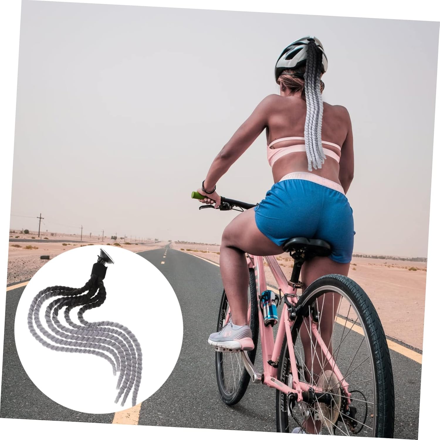 Casco de rastas para cola de caballo, casco de esquí, pelucas para mujer, casco Hong, coletas azules, accesorio para casco de motocicleta, peluca