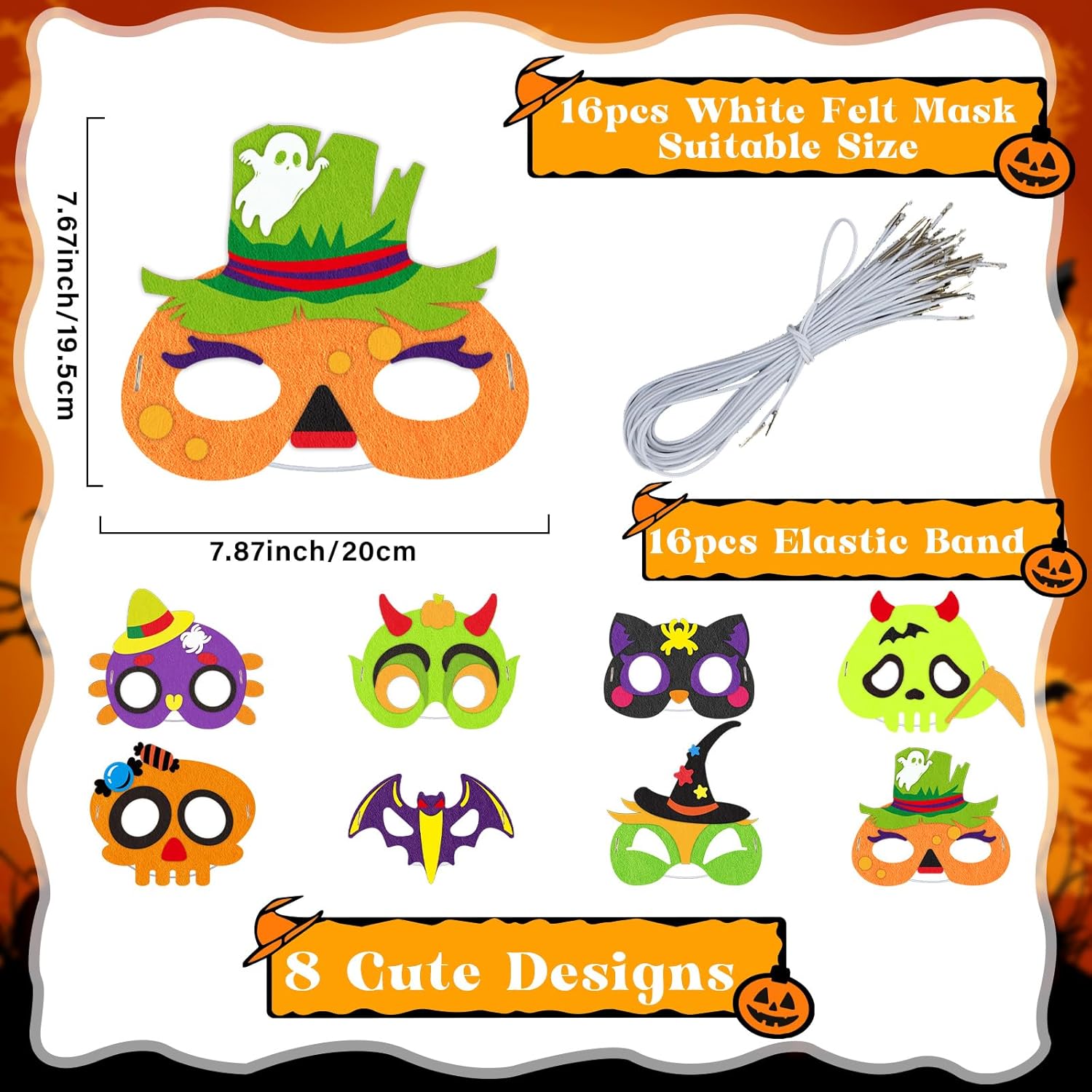 Qyeahkj Paquete de 16 máscaras de fieltro de monstruo de Halloween para niños, manualidades de espuma de monstruo para niños de 3 a 5, 4 a 8, 8 a 10