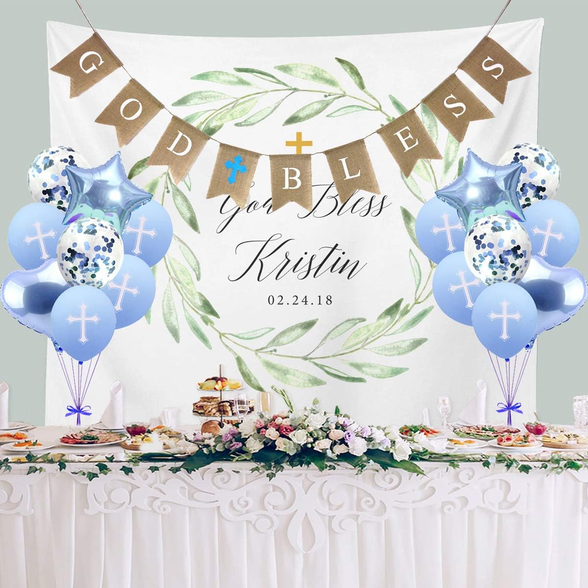 Banner de bautismo con texto en inglés God Bles, decoraciones de bautismo para niño, globos de confirmación, globos de primera comunión, globos