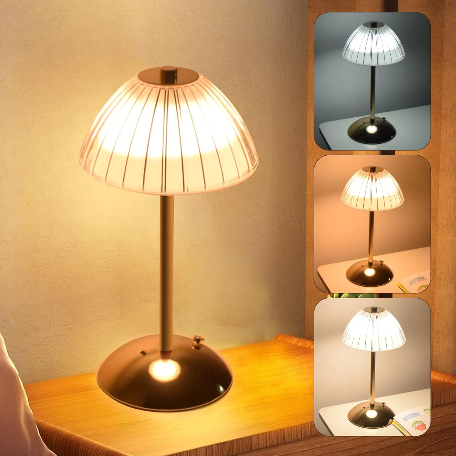 Lámpara táctil para mesita de noche, lámpara de mesa de hongos, 3 niveles de brillo, luz nocturna recargable para niños, lámpara de mesita de noche,