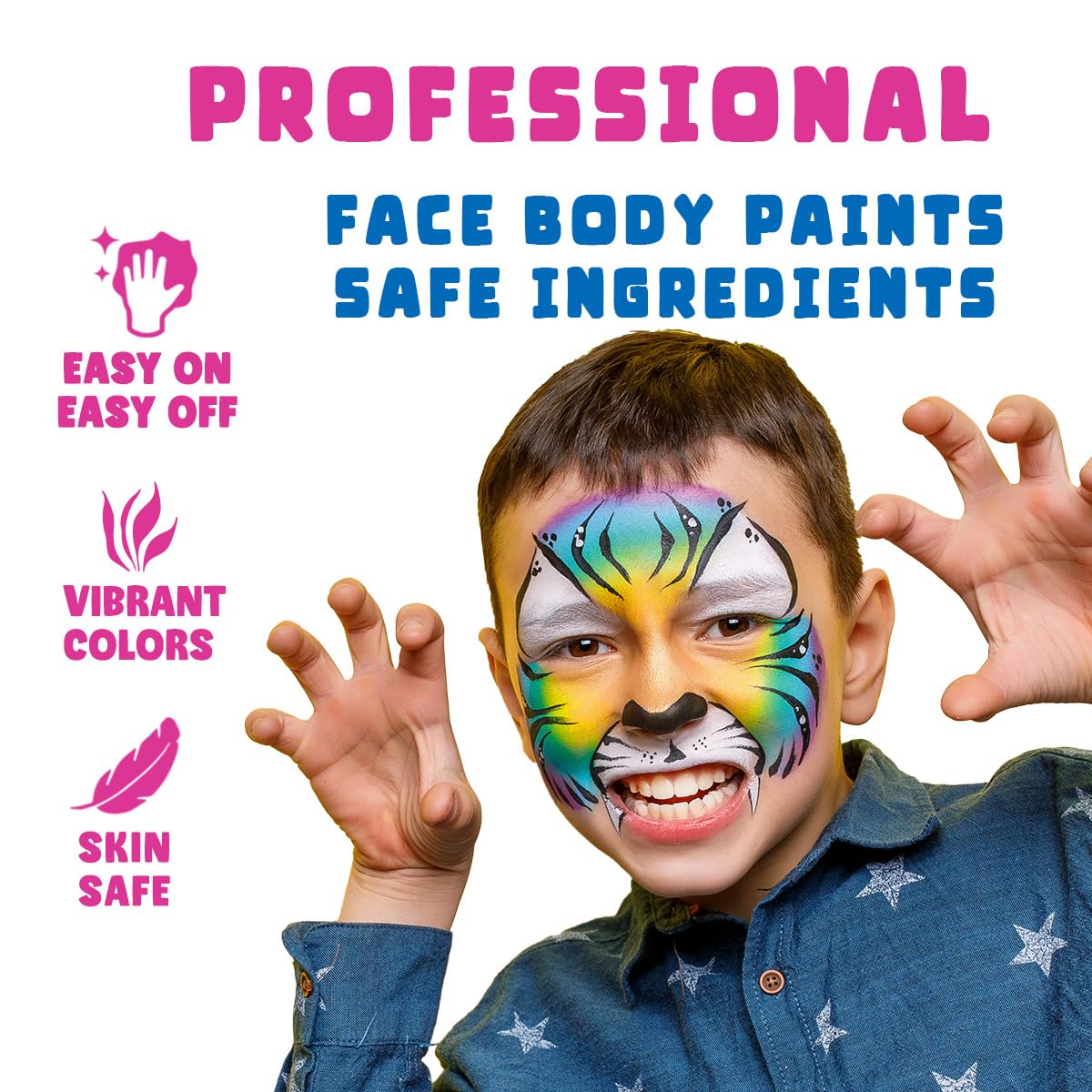 Bowitzki Pintura facial profesional de 12 x 0.35 oz, kit de pintura corporal para niños y adultos, plantilla de un solo trazo, pastel dividido, no