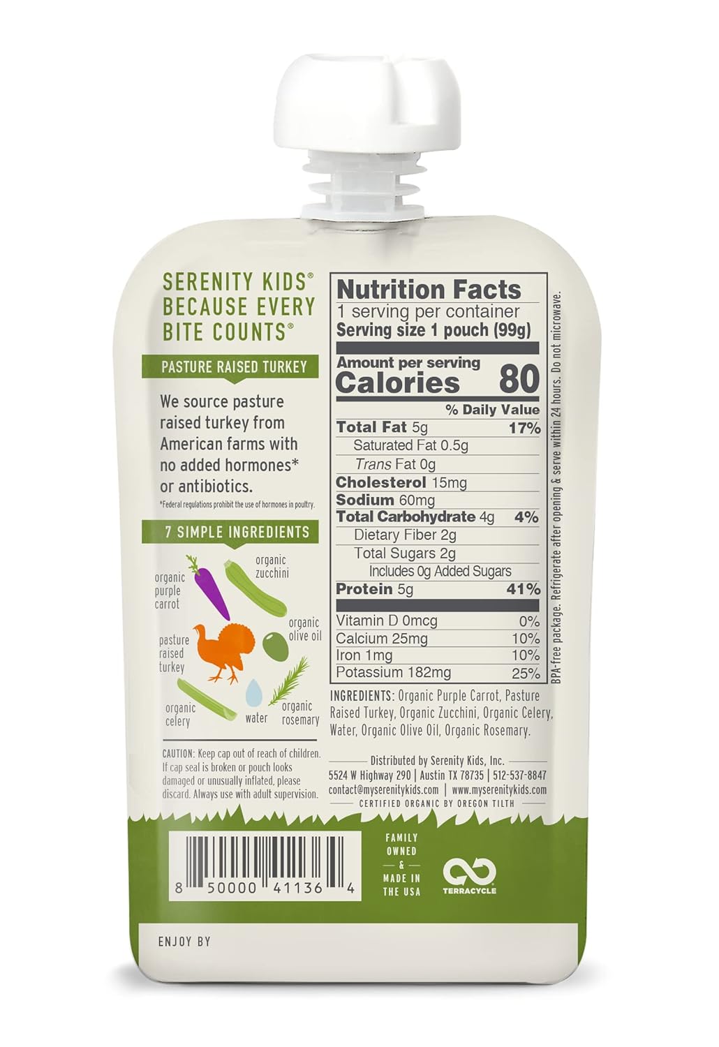 Serenity Kids Paquete de 6 meses de muestras de proteínas para alimentos para bebés  Carne de res, bisonte, pollo, pavo, salmón (20 unidades)