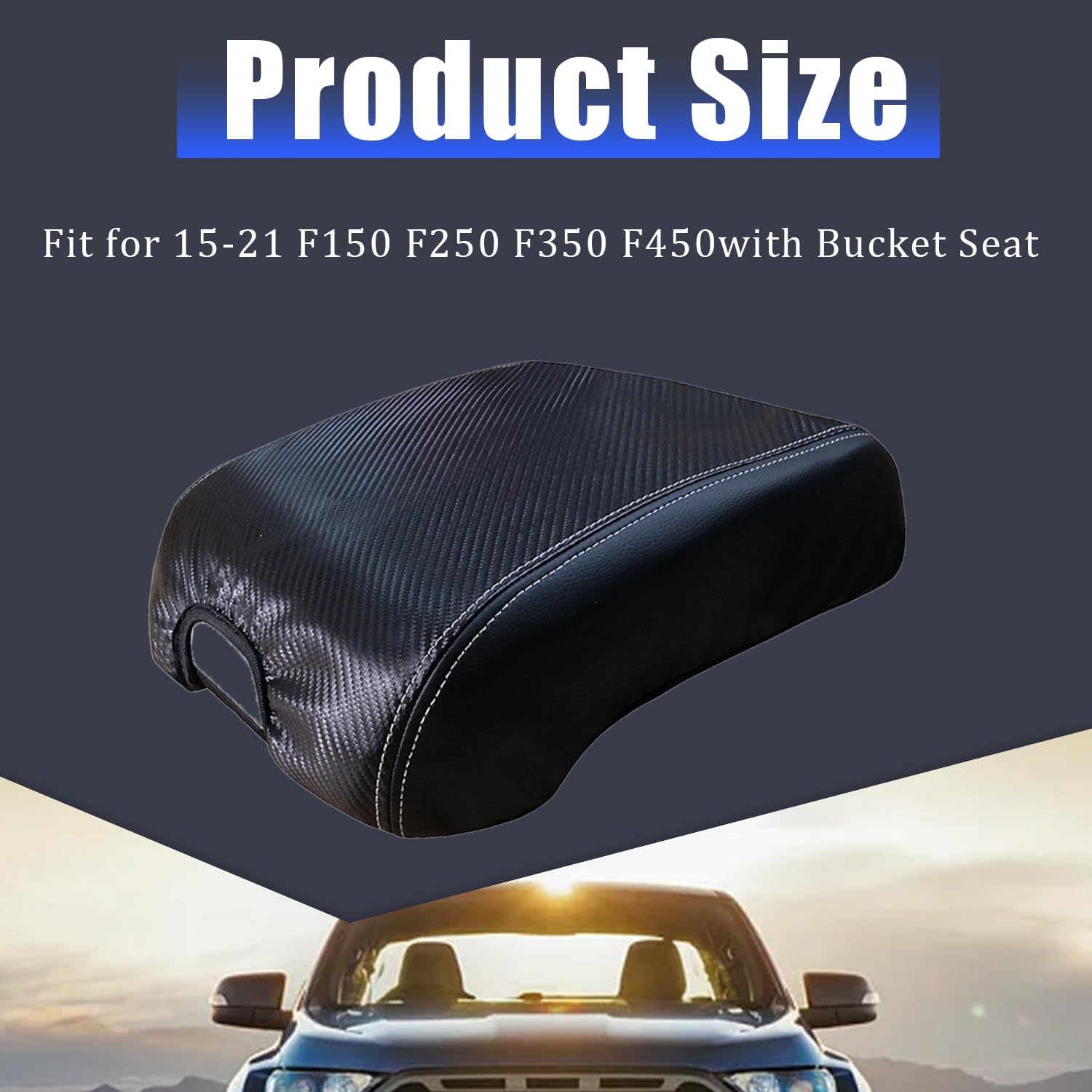 Pincuttee Funda de consola central para Ford F150 F250 F350 F450 15-21, funda de cuero de fibra de carbono, cubierta protectora de caja de consola