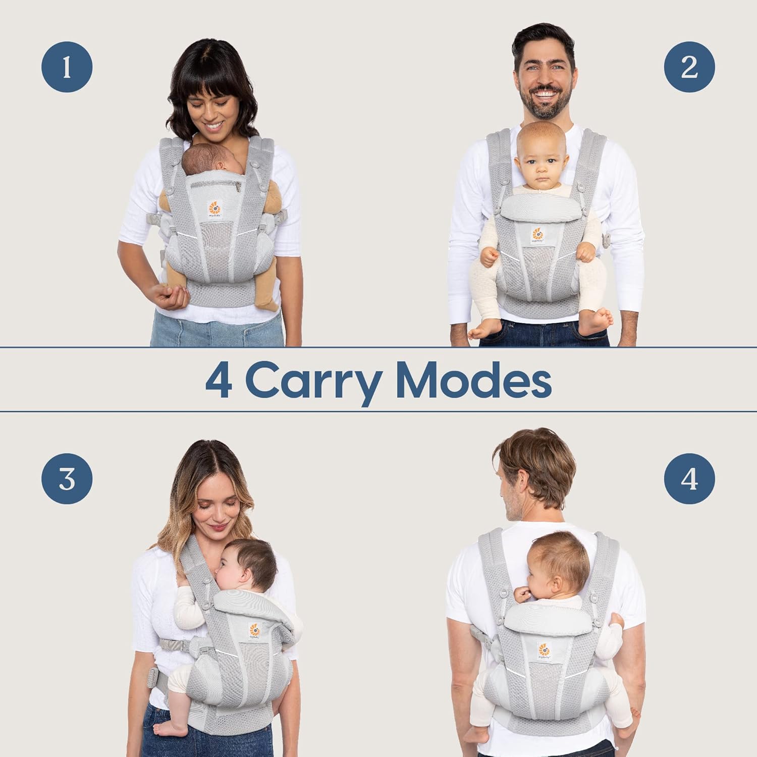 Ergobaby Omni Breeze – Portabebés de malla transpirable para recién nacidos a niños pequeños con soporte lumbar mejorado y flujo de aire (7-45