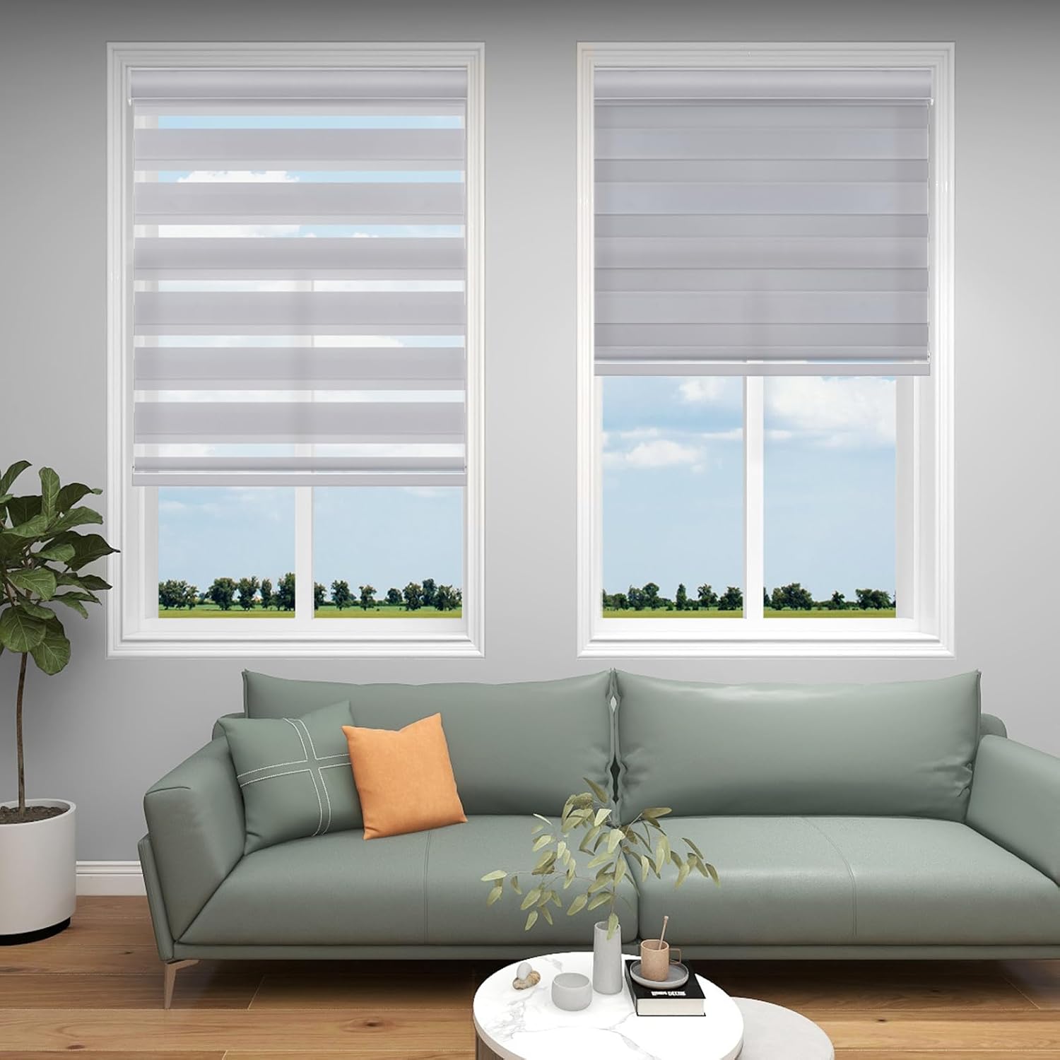 Changshade Persianas para ventanas sin cordón, con diseño de cebra, enrollables para puertas corredizas de vidrio, filtro de luz, tela de doble capa