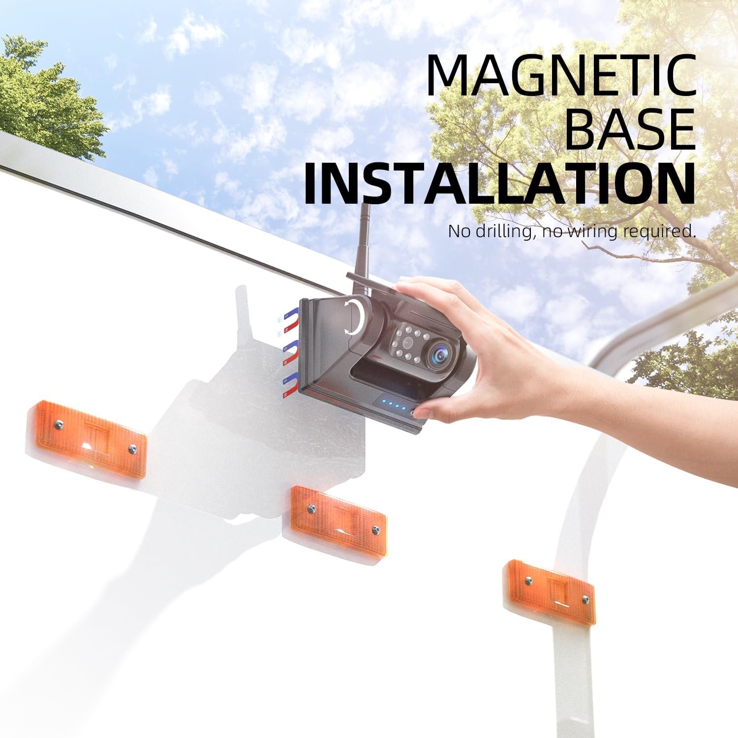 eRapta Cámara de respaldo inalámbrica solar magnética de 5 pulgadas, instalación de bricolaje de 1 minuto, HD 1080P, transmisión de 328 pies,