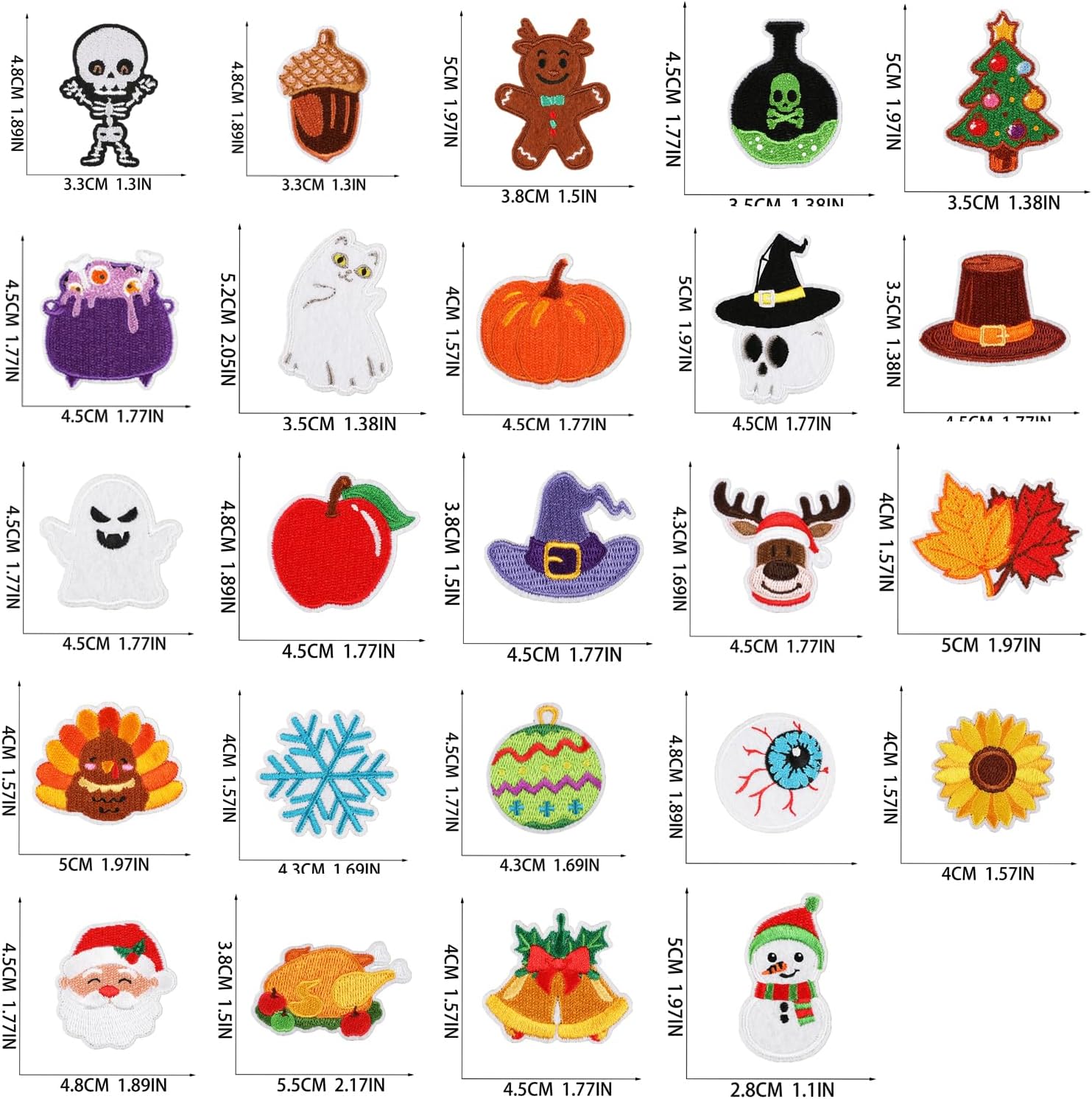 Juego de 24 parches termoadhesivos de Halloween con tema de calavera de terror, decoraciones bordadas para ropa, chaquetas, sombreros, mochilas