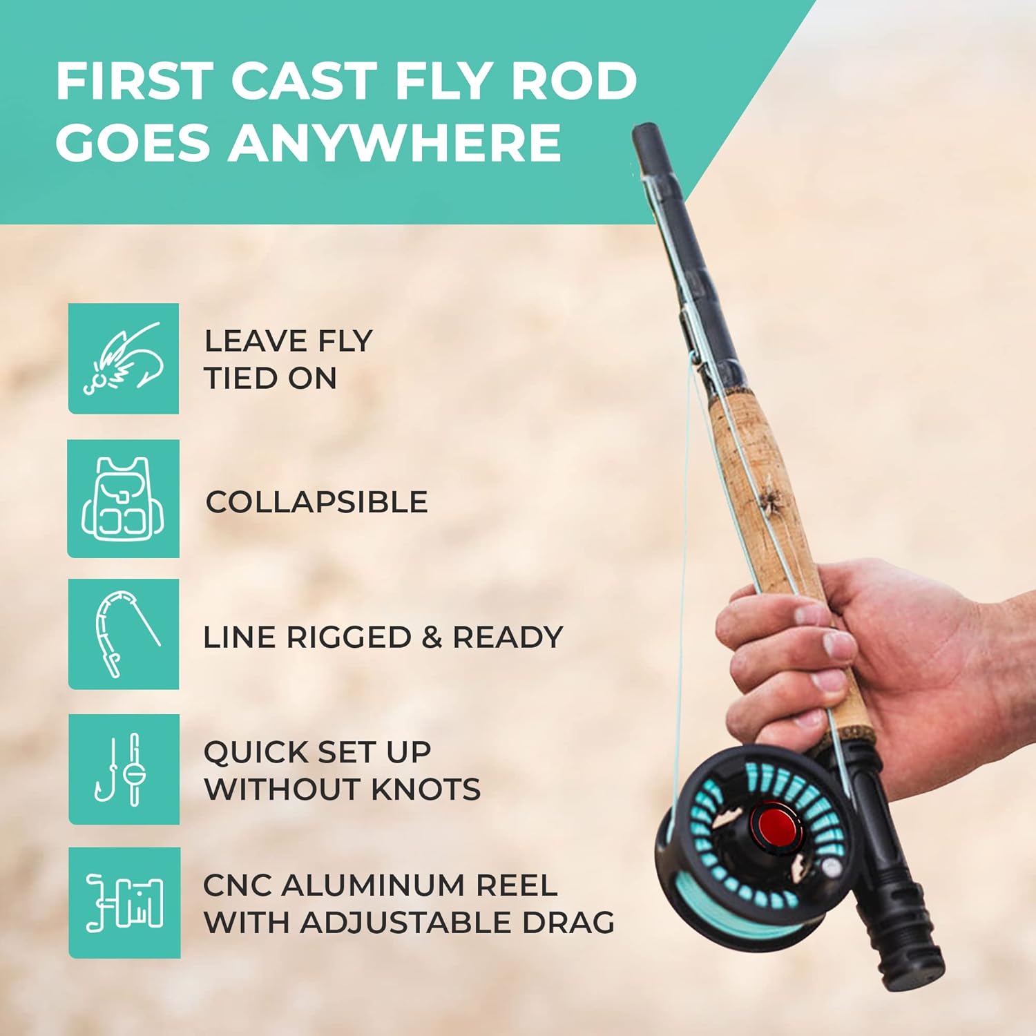 First CAST – Caña de mosca telescópica, caña de mosca y carrete de viaje, equipo de pesca con mosca portátil para viajes y mochileros, caña de