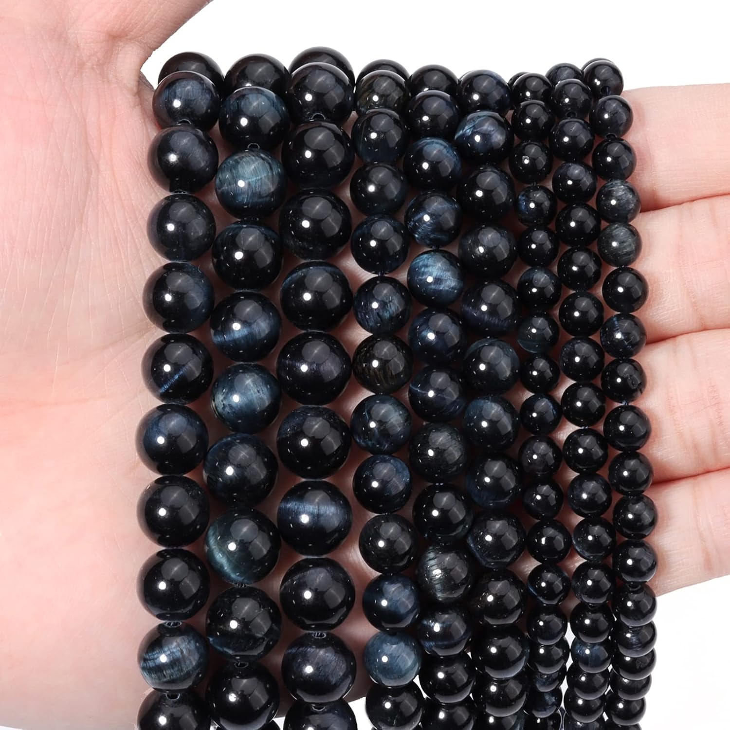 45 cuentas de piedras preciosas redondas sueltas de ojo de tigre negro natural azul natural de 0.315 pulgadas para la fabricación de joyas, pulseras