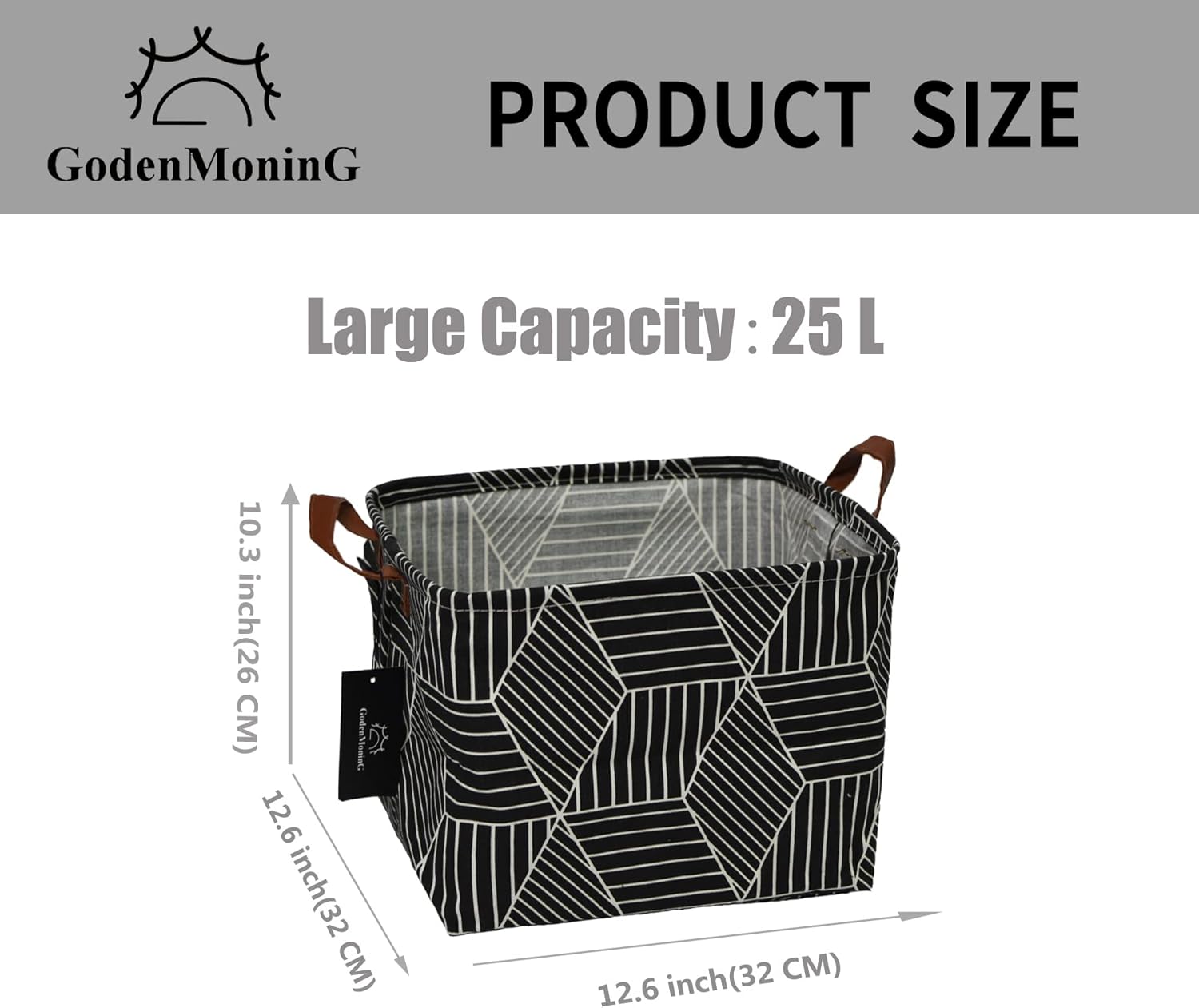 GodenMoninG Cesta de almacenamiento rectangular de lona impermeable de 25 litros con asas, organizador de juguetes plegable, cestas para estantes de