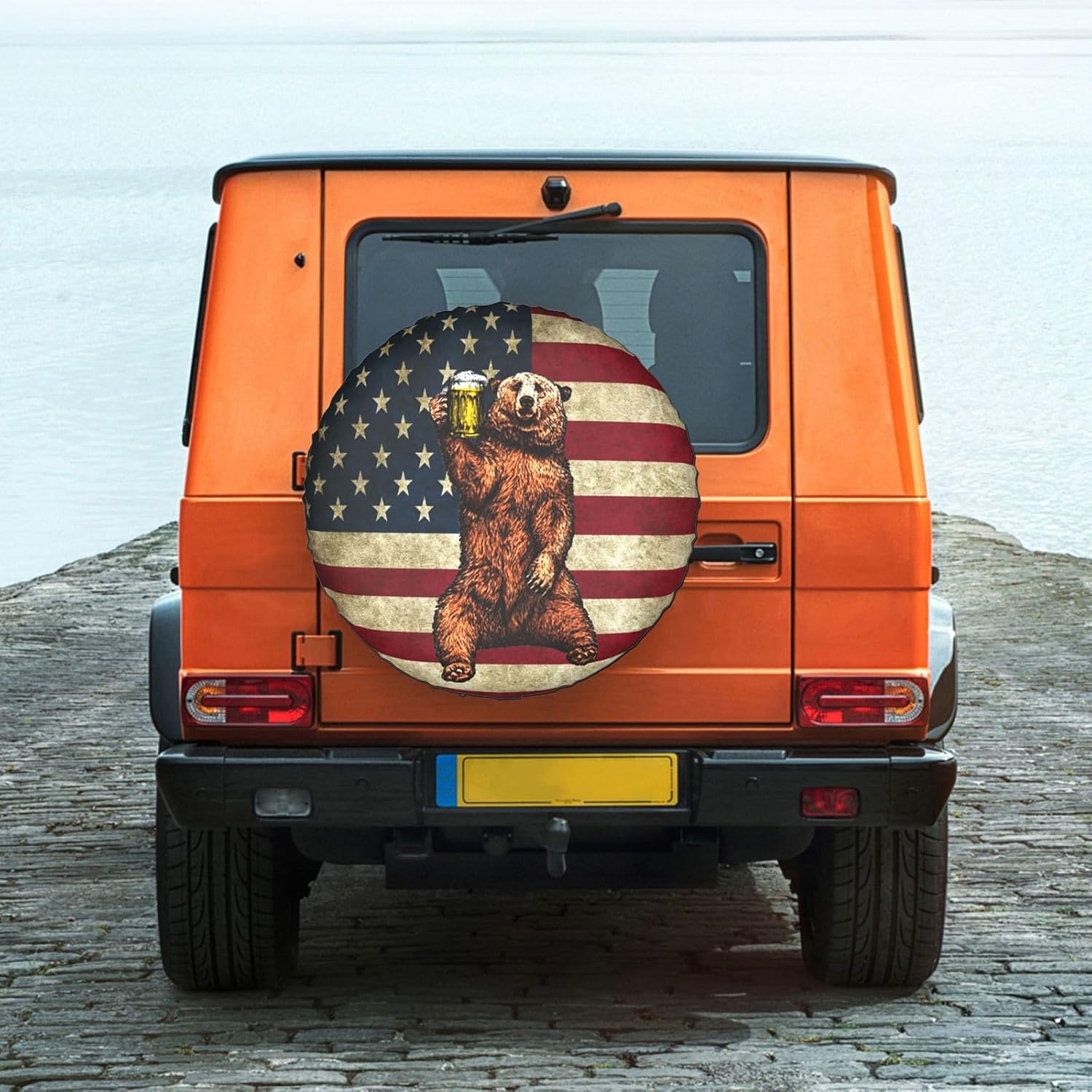 Happy Camper Bear – Cubierta de neumático de repuesto para remolques, cubiertas de ruedas de caravana, con bandera estadounidense, protectores para