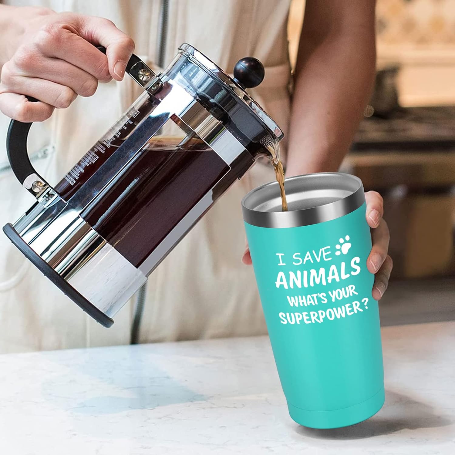Vaso de viaje aislado de acero inoxidable con tapa, diseño de Whats Your Superpower, ideas de cumpleaños y Navidad para técnico veterinario