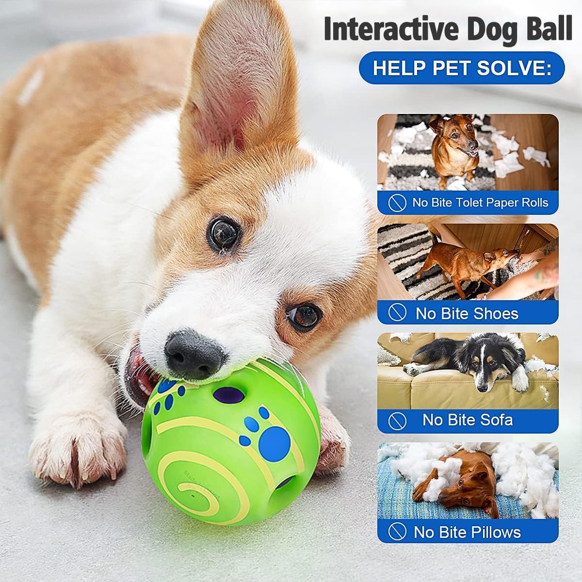 TAUCHGOE Juguetes interactivos para perros, pelota para perros grandes y medianos, pelota de pastoreo para perros con sonidos divertidos, juguete