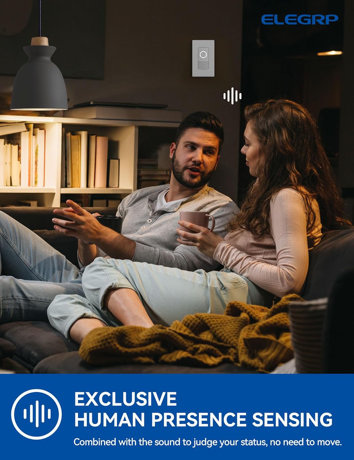 ELEGRP Interruptor inteligente con sensor de movimiento, interruptor de luz Wi-Fi de 3 vías de 2.4 GHz, compatible con Alexa y Google Assistant,