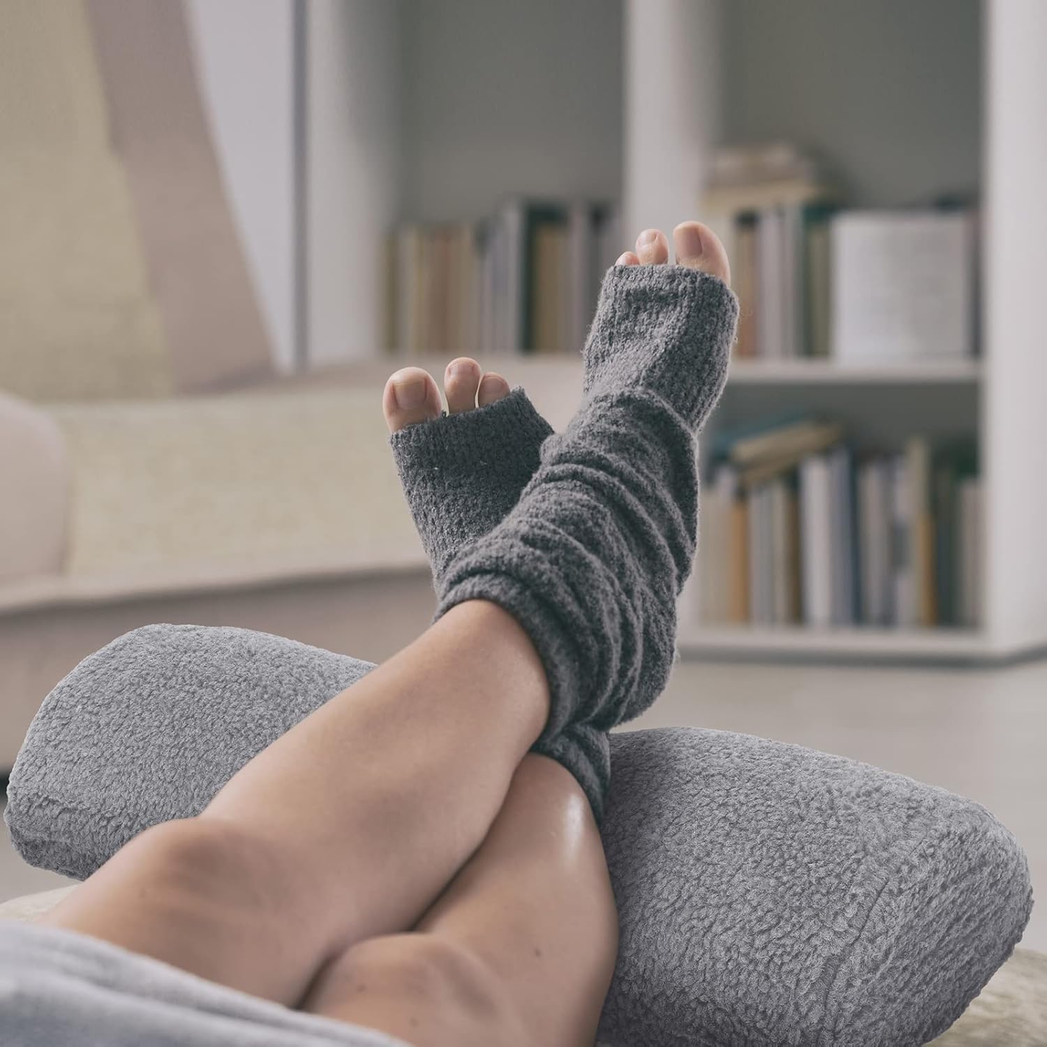 Cojín reclinable para reposapiés para sofá con funda para media luna, almohada debajo de la rodilla, para dormir de espalda y aliviar el dolor, 19.7