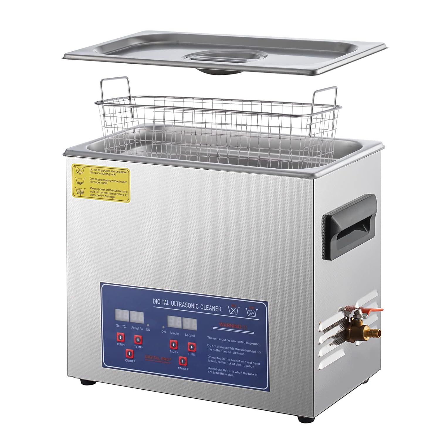Limpiador ultrasónico profesional de 6.5 L, limpiador ultrasónico con calefacción de acero inoxidable, limpiador ultrasónico de joyería de 180 W,