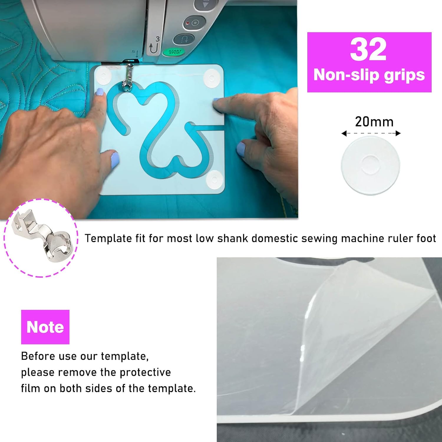 Kapyoo Juego de plantillas de acolchado de movimiento libre, reglas de acolchado y plantillas de acolchado para máquina de acolchado, suministros de