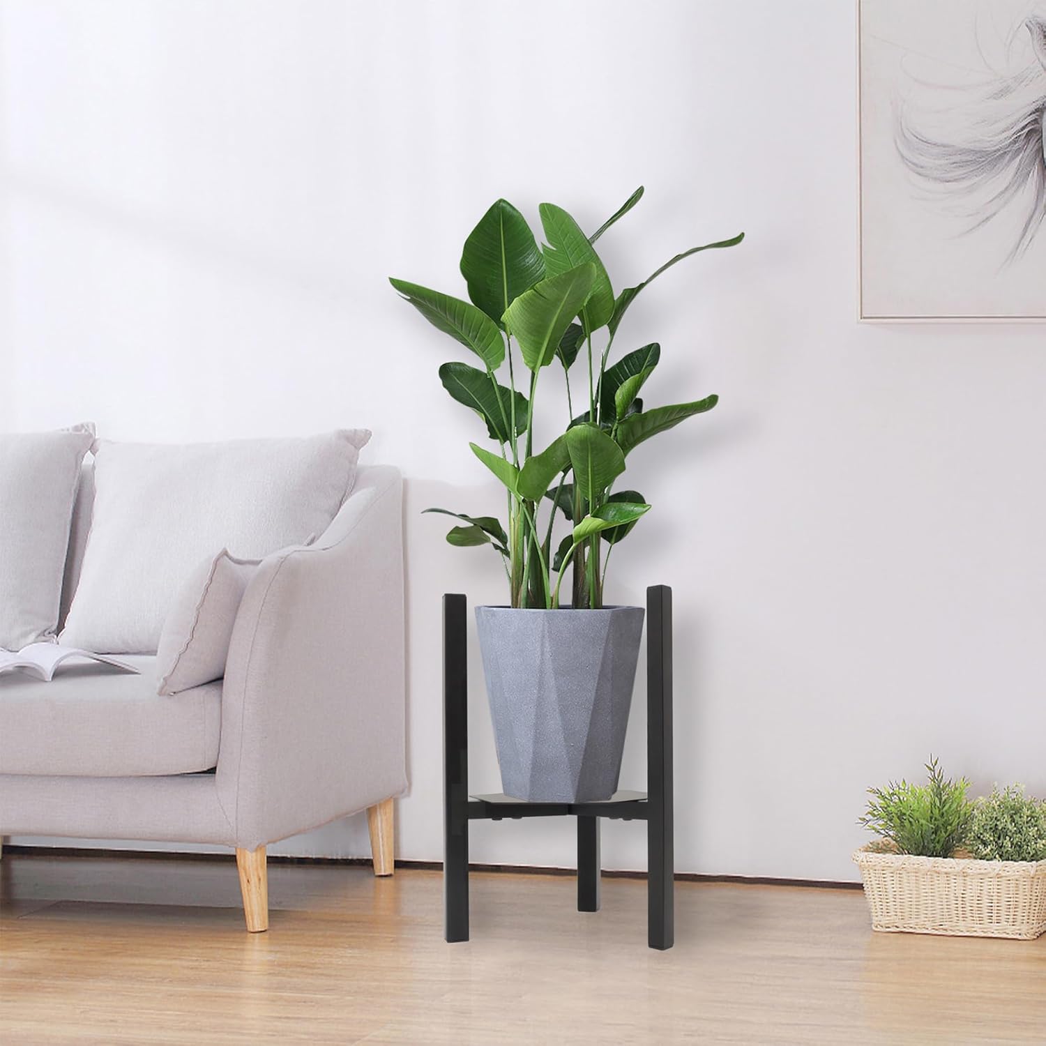 TUSPEU Soporte ajustable para plantas, soporte de metal para macetas con bandejas hexagonales, soporte para macetas de mediados de siglo, soporte