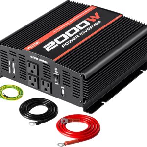 POTEK – Inversor de corriente de 2000W 3 salidas de AC DC 12V a 110V AC inversor de coche con 2 puertos USB de 2Amp y Bluetooth POTEK – Inversor de corriente de 2000W 3 salidas de AC DC 12V a 110V AC inversor de coche con 2 puertos USB de 2Amp y Bluetooth